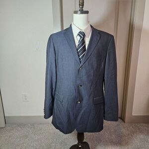 Boss Hugo Boss Suit Blazer Men 44L 100% Wool 2-Button Gray Pinstriped USA  - EUC